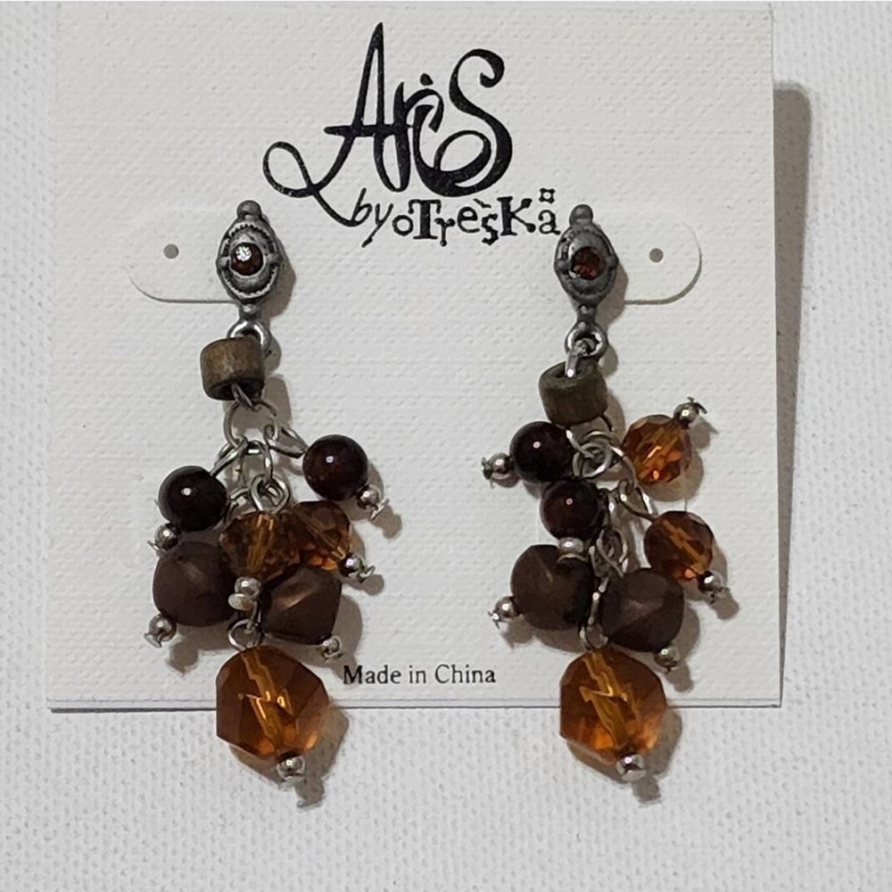 TRESKA Brown dangle‎ chandelier earrings new